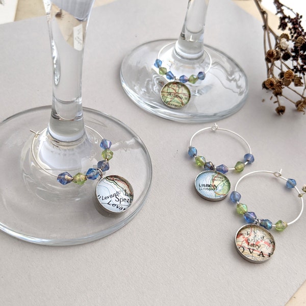 Personalised Wine Glass Charms with Custom Map Location, Personalized Gifts for Hostess