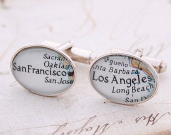 Personalized Map Cufflinks, Sterling Silver, Custom Location Engagement Gift