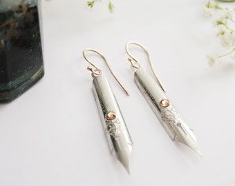 Nostalgic Pen nib long drop Earrings, Romantic Gifts for Authors, Writers or Poets