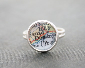 Custom Map Ring with a piece of the Antique World Map Statement Jewellery Ring Customized Friend Gift Idea Any place on earth