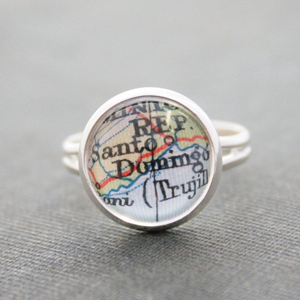 Custom Map Ring with a piece of the Antique World Map Statement Jewellery Ring Customized Friend Gift Idea Any place on earth