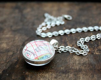 Dual Sided Map Necklace Long Distance Relationship I Personalized Necklace Double Sided Unisex Necklace I Friendship Gifts