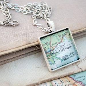 Map Necklace Long Distance Relationship Gift for Boyfriend, Girlfriend Personalized Map Jewelry