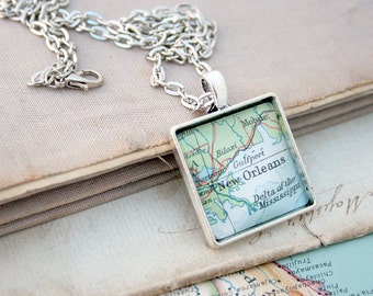 Map Necklace Long Distance Relationship Gift for Boyfriend, Girlfriend Personalized Map Jewelry