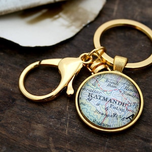 Personalized Gold Map Keychain: Vintage World Map Keepsake