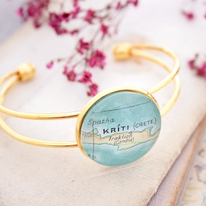 Cuff Bracelet Custom Map Jewelry Personalized Map Bracelet in Gold Color Boho Wanderlust and Travel Keepsake