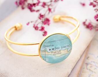 Cuff Bracelet Custom Map Jewelry Personalized Map Bracelet in Gold Color Boho Wanderlust and Travel Keepsake