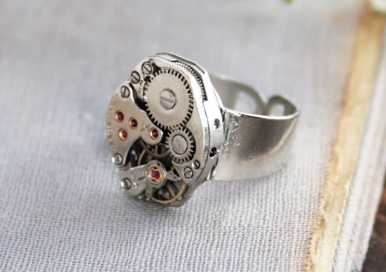 Silver Cocktail Ring Steampunk Jewellery Clockwork Jewelry Etsy