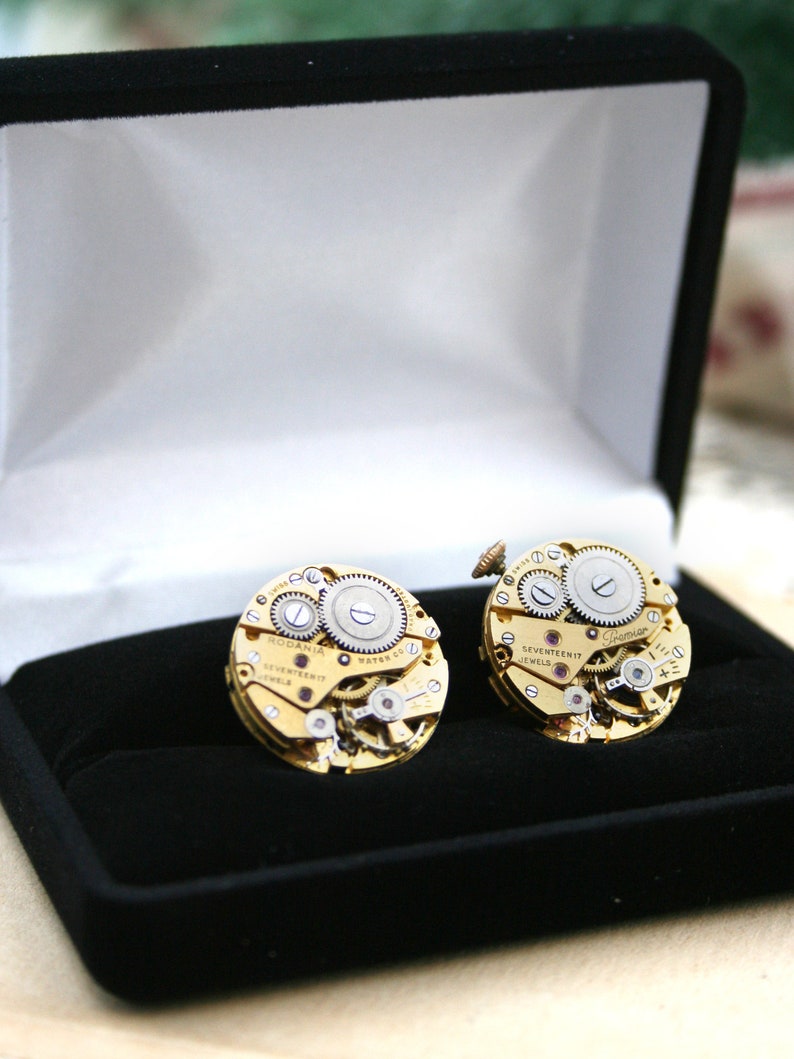 Cufflinks, Steampunk Golden tone Watch Parts mens jewellery, Wedding Anniversary Gift for Husband image 6