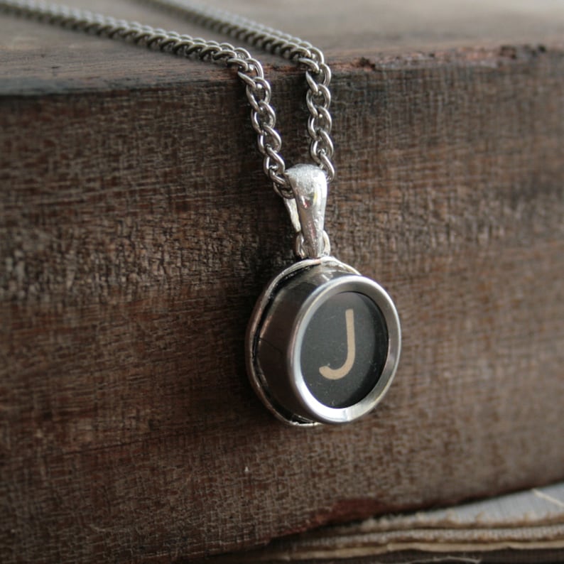 BLACK Typewriter Key Necklace monogram necklace Personalized Initials Choose letter Customized jewelry vintage typewriter gift for a writer image 2