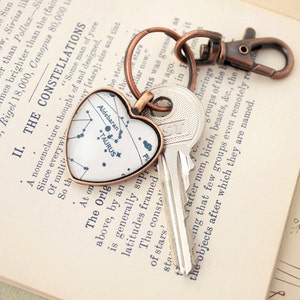 Heart keyring with custom star constellation housewarming gifts zodiac gifts zodiac keychain copper anniversary heart keychain