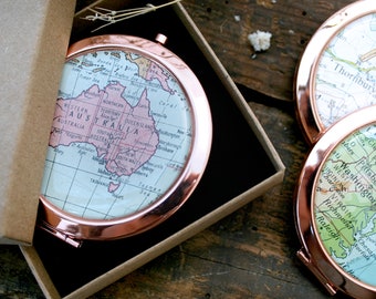 Personalized Map Compact Mirror: Custom Travel Destination Gift