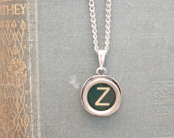 Green Necklace with Initial Personalized Typewriter Key Custom Letter Pendant Necklace