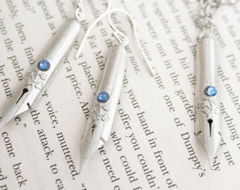 Sapphire Jewelry Set Pen Nib Necklace and Earrings, September Birthstone Jewellery