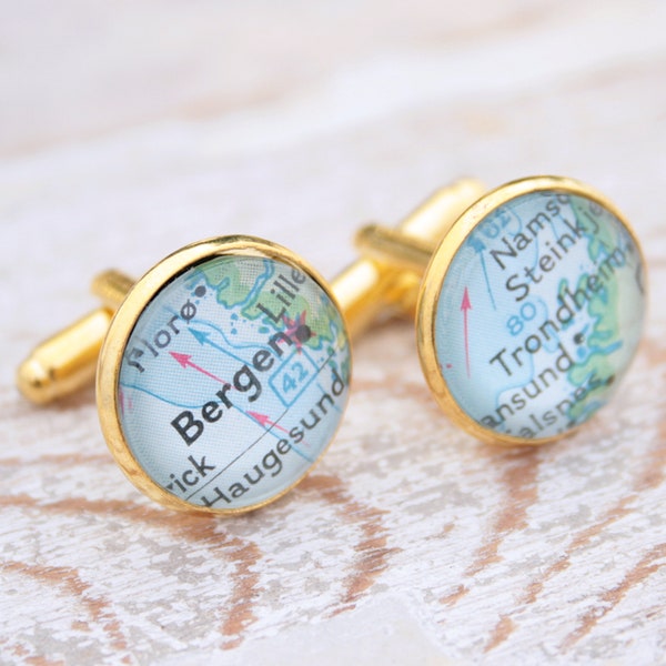 Rush Gifts Custom Map Location Gold Cuff link Personalized Wedding Anniversary Gifts for Men Cufflink Map Custom Gold Cufflinks