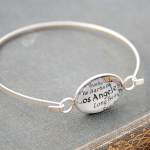 Sterling Silver Custom Map Bangle Bracelet – Personalized Vintage Map Jewelry, Sentimental Gift for Her
