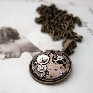 Dark Academia Necklace, Made of Old Watch work, Steampunk Unisex Jewellery, Steampunk Old Watch Pendant Necklace