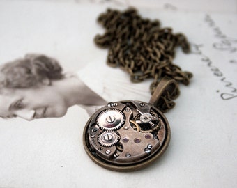 Steampunk Watch Movement Necklace: Dark Academia Unisex Jewelry