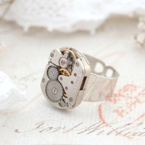 Mens Signet Ring Steampunk with watch mechanism