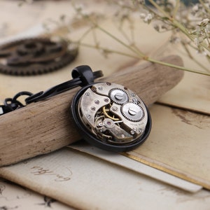 Dark academia gifts for boyfriend, Steampunk keychain, Quirky housewarming gifts, real watch movement keyring