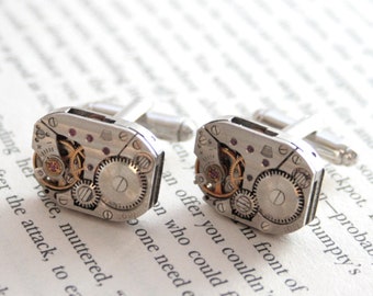 Steampunk Watch Movement Cufflinks: Groomsmen Gift
