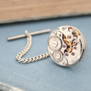 Tie Tack with Chain, charming Steampunk Tie Pin for a Wedding or formal wear