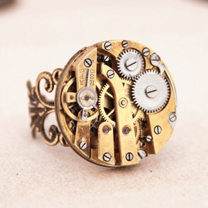 The Steampunk Engine Ring Brass all Metal Watch Parts Inlayed Into