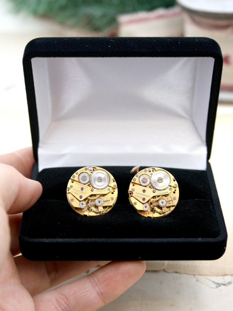 Cufflinks, Steampunk Golden tone Watch Parts mens jewellery, Wedding Anniversary Gift for Husband image 7