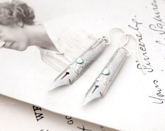 Pen nib Earrings Bohemian Jewelry, Handwriting Fountain Pen Earrings Romantic gift for a writer