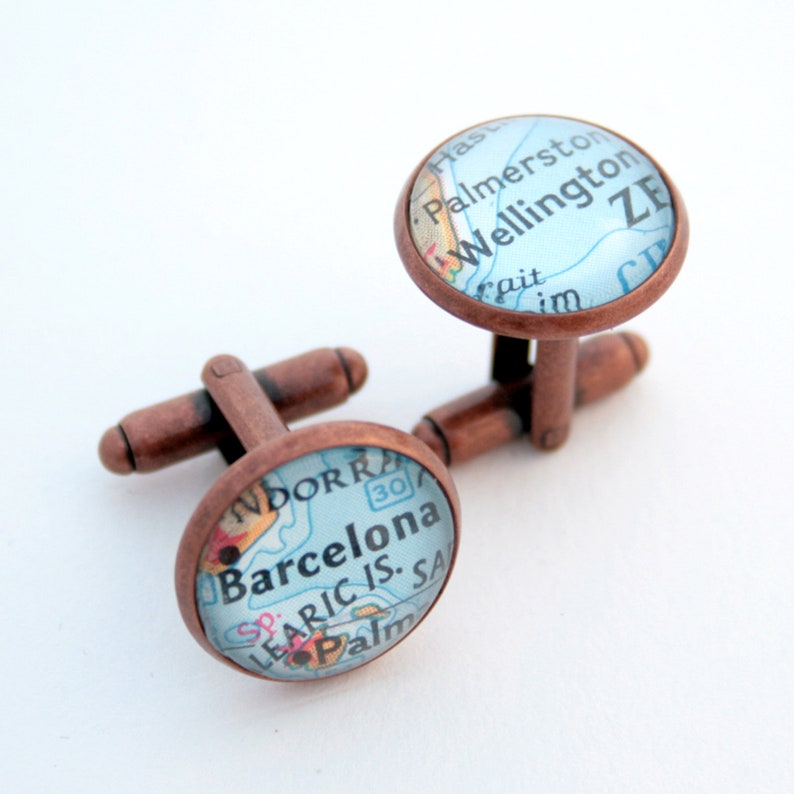 Copper Cufflinks, Custom Map Cuff links, Personalized Copper Wedding 7th Anniversary Gift for Husband image 3