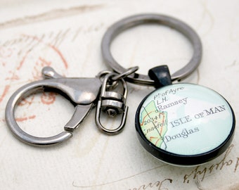 Two Sided Keychain with custom Map piece, Personalized Keyring Farewell Gift for Exchange Student