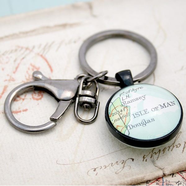 Two Sided Keychain with custom Map piece, Personalized Keyring Farewell Gift for Exchange Student