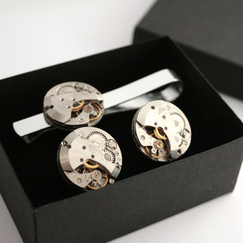 Steampunk Cufflinks and Tie Bar set, Industrial Gifts for Men image 1