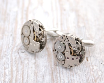 Unique Cufflinks for Fathers day Gift, Steampunk Cuff links of Watch Movements, Step Dad Gift