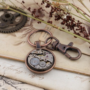 Steampunk keychain, Dark academia gifts for boyfriend, Quirky housewarming gifts, real watch movement keyring