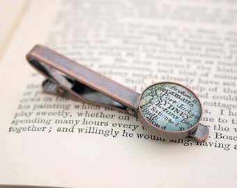 Personalized Map Copper Tie Clip, Copper Anniversary Gift for Husband