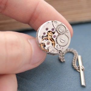 Tie Tack with Chain, charming Steampunk Tie Pin for a Wedding or formal wear image 3