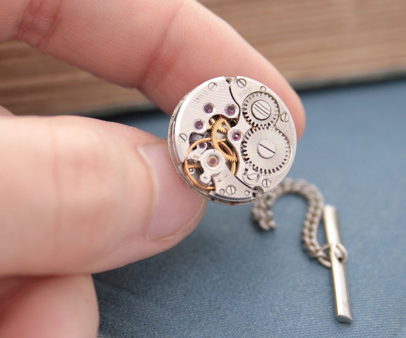 Tie Tack with Chain, charming Steampunk Tie Pin for a Wedding or formal wear image 3