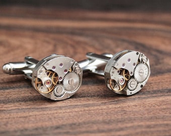 Elegante Manschettenknöpfe Cufflinks Steampunk Uhrwerk Form Herren Schmuck 