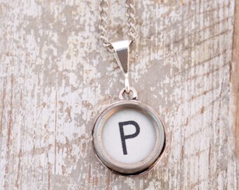 White Initial Necklace, Personalized Typewriter Key Jewelry Custom Letter Valentine's Day Gift for Girlfriend