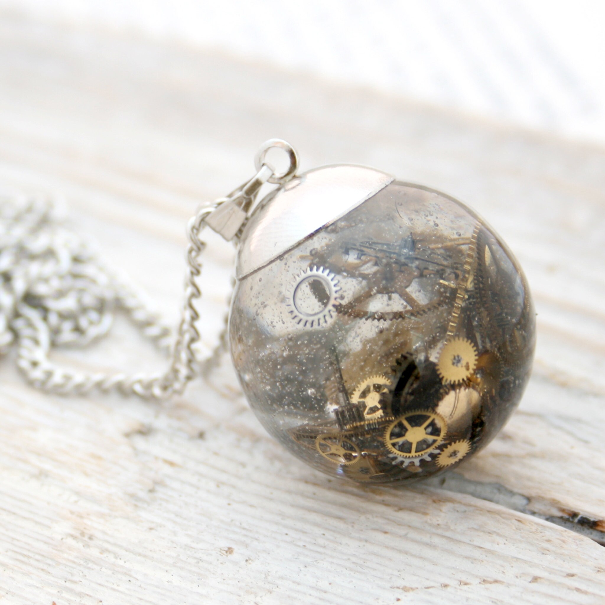Resin Sphere Pendant Necklace Steampunk style Gothic Etsy