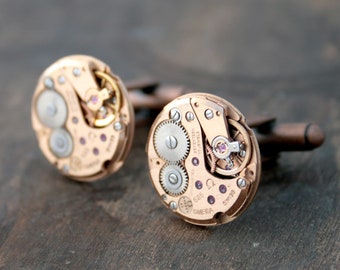 Rose Gold Omega Cufflinks, Copper Wedding Anniversary Gift for Husband Prestige Gift Omega Watch Cuff Links