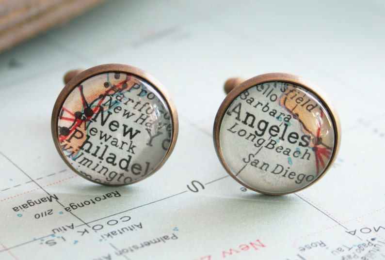 Custom map Cuff link I Old map cufflinks I personalized Fathers Day Gifts for Dad image 1