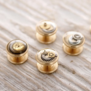 Steampunk Tuxedo Shirt Stud: Cog and Gear Resin Button