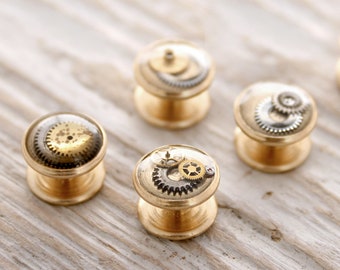 Tuxedo Shirt Stud, Novelty Shirt Buttons Tux Stud Buttons, Steampunk Shirt Studs Cog and Gear in Resin - ONE STUD