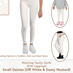 Kids Leggings | Youth Small Daisies Off White and Dusty Mustard | Floral Leggings | Mommy and Me | Soft Leggings | Matching Family Outfit