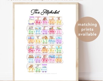 Ensemble d'impressions éducatives alphabet train animal affiches de classe décoration d'école à la maison chambre de bébé affiche préscolaire Montessori affiche d'apprentissage