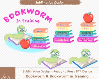 Ready to Press DTF Design, Bookworm Sublimation Design, Library Clipart, Stack of Books PNG (Digital Download)