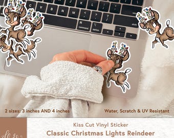 Kiss-Cut Sticker | Christmas Lights Reindeer | Holiday Lights Reindeer | Water, scratch and UV Resistant Vinyl Sticker