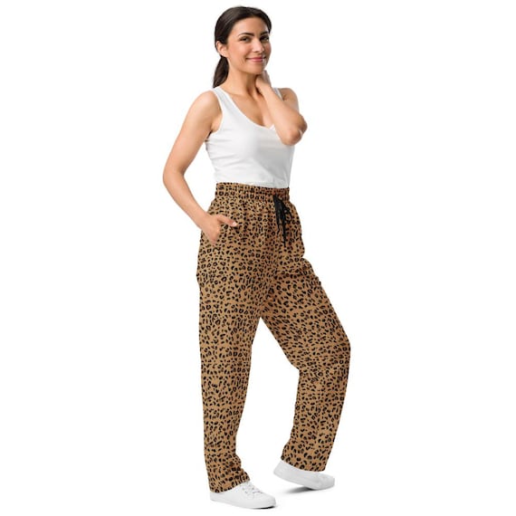 Elastic Waist Animal Print Joggers Womens Cheetah Print Wide-leg